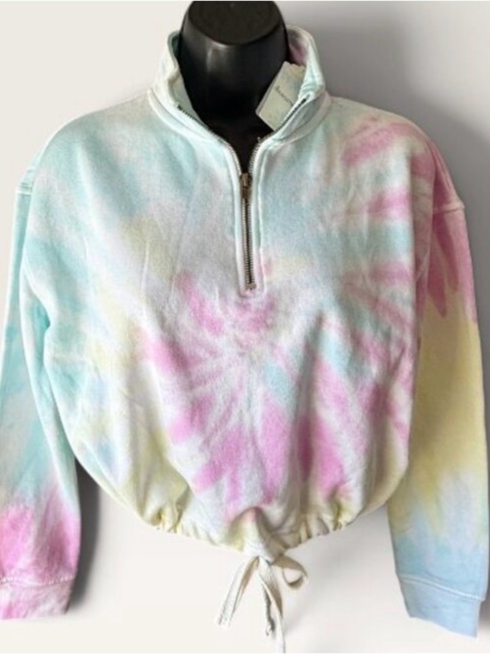 NWT Dreamsicle Pastel Tie Dye Cinched Hem Half Zip Pullover Sweatshirt - Small